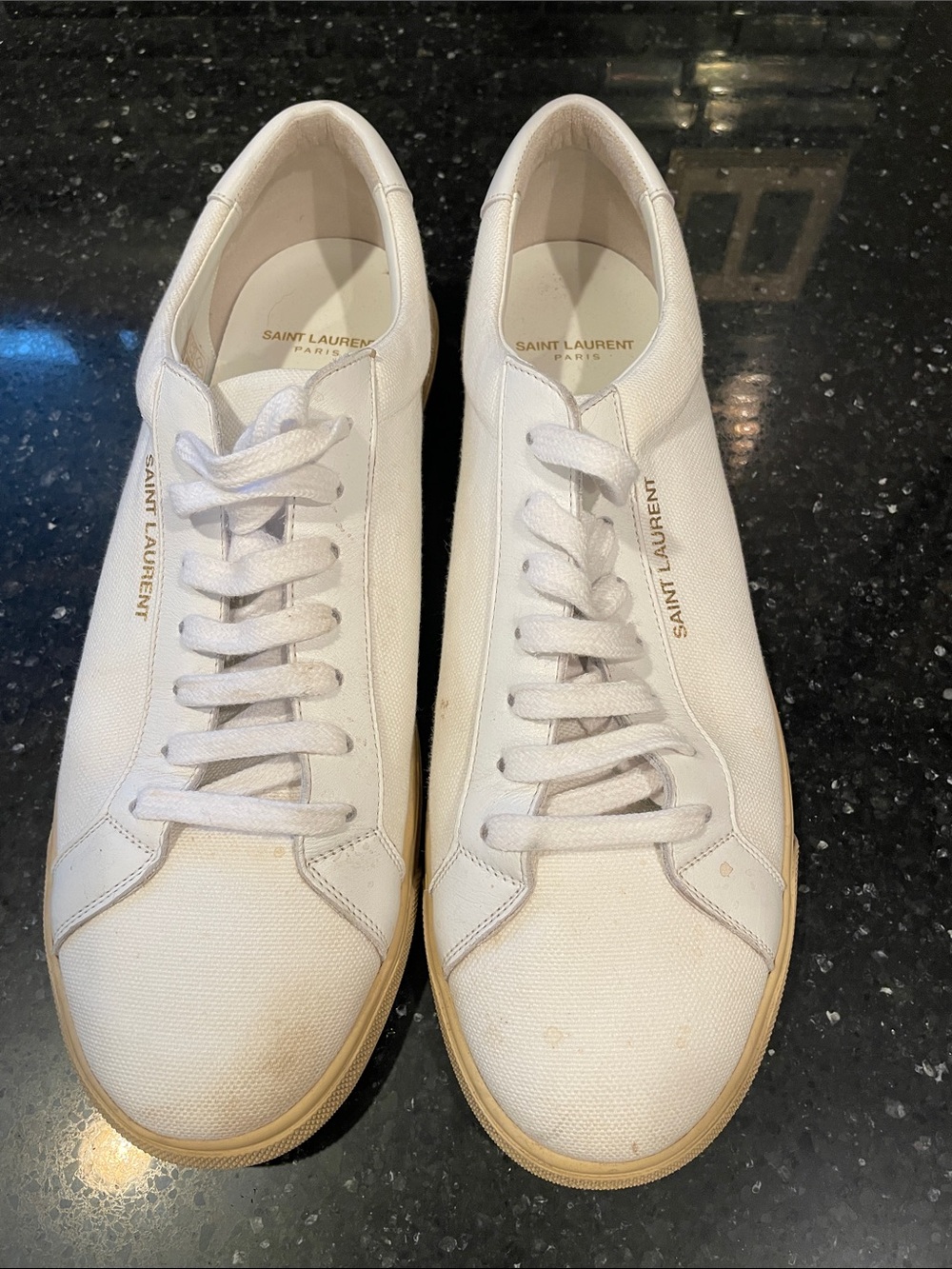 Saint Laurent White Canvas Low-Top Sneakers with Cream Sole